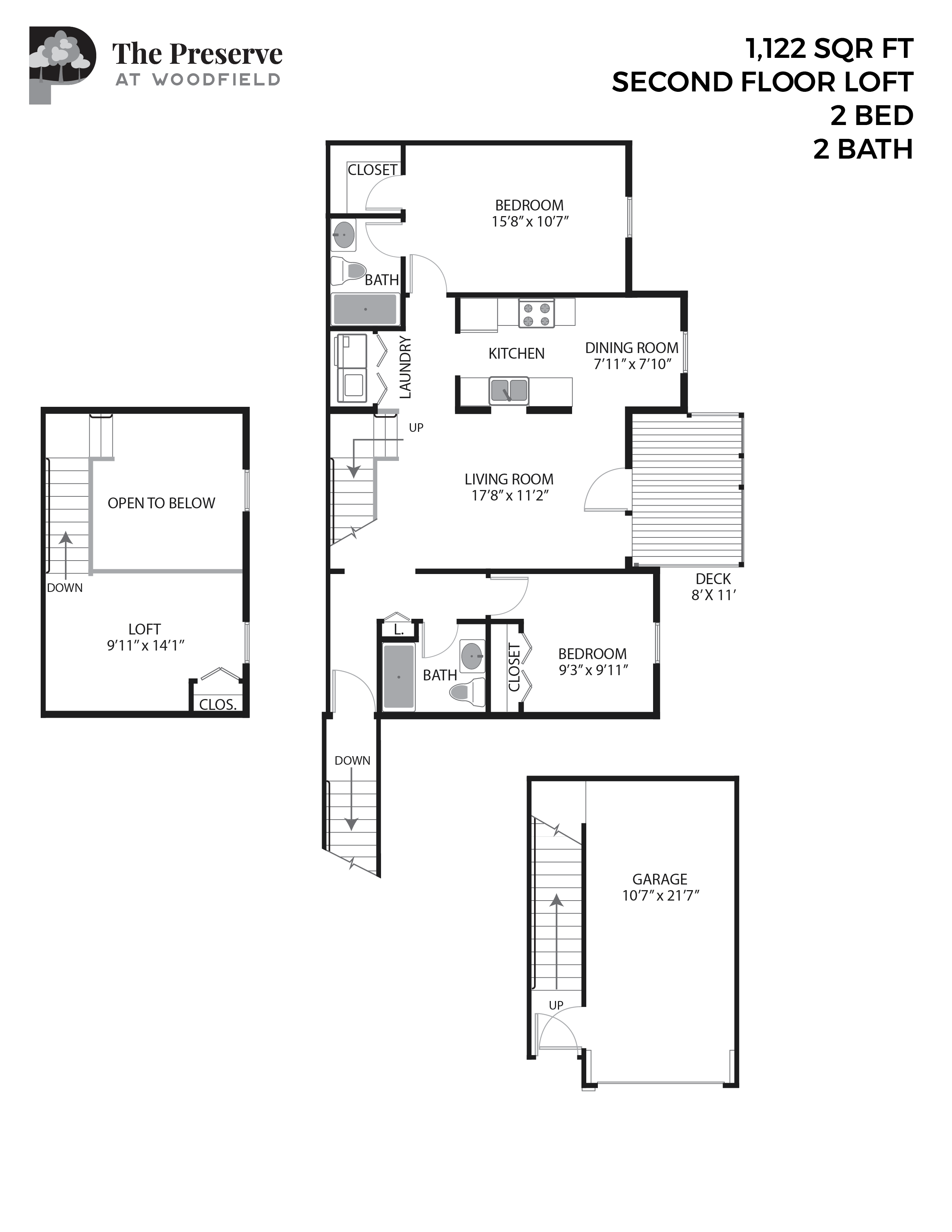 Floor plan for 2 beds, 2 baths, 1122 sqft